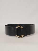 Ceinture large en cuir à boucle graphique dorée – BK0119