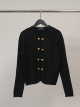 Gilet court en maille à boutons dorés et bords effilochés HY12970