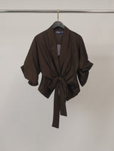 Chemise cache-cœur à manches bouffantes et lien à nouer – THS71126PN