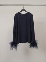 T-shirt fluide à manches ornées de plumes – MJ66441