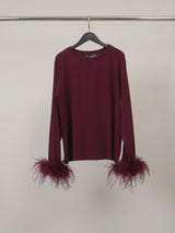 T-shirt fluide à manches ornées de plumes – MJ66441