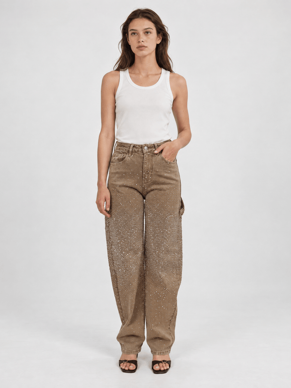 Pantalon jean large à effet strass dégradé – PF5409-24