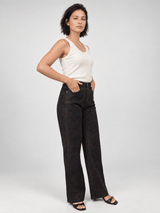 Pantalon large effet denim imprimé léopard – PF5421