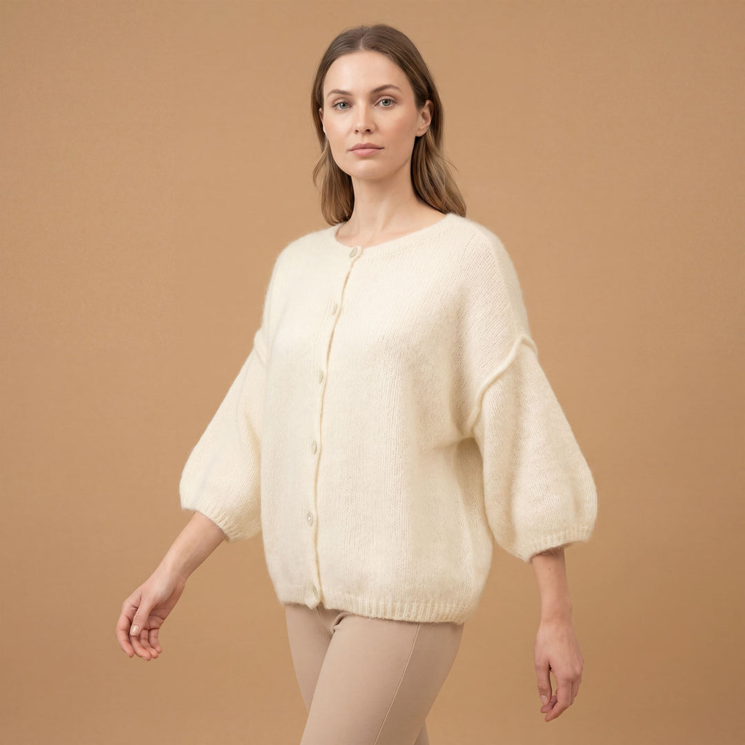 Short-sleeved, soft knit button-down cardigan – PJ25090
