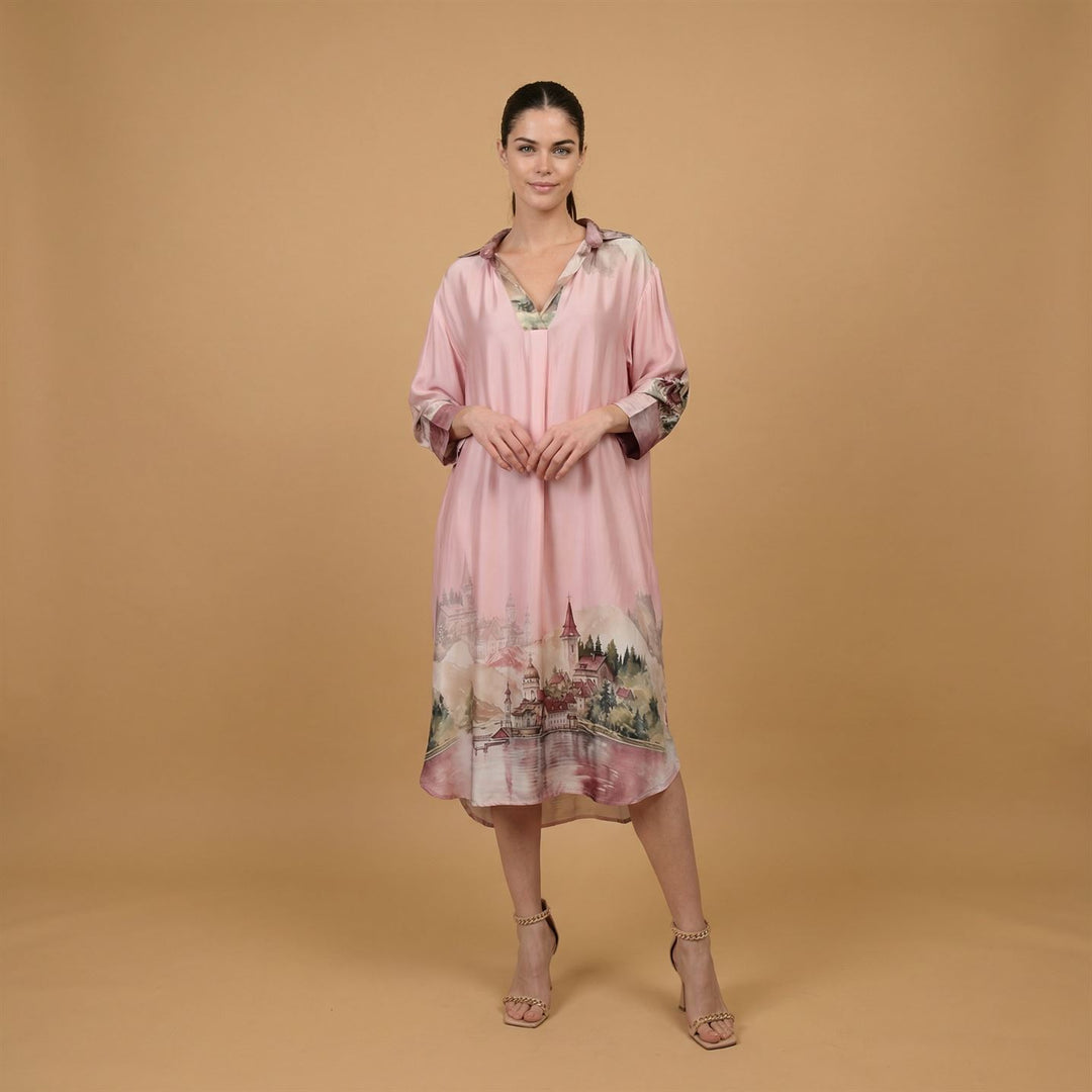 Robe longue satinée imprimé paysage – KD6120VS-32