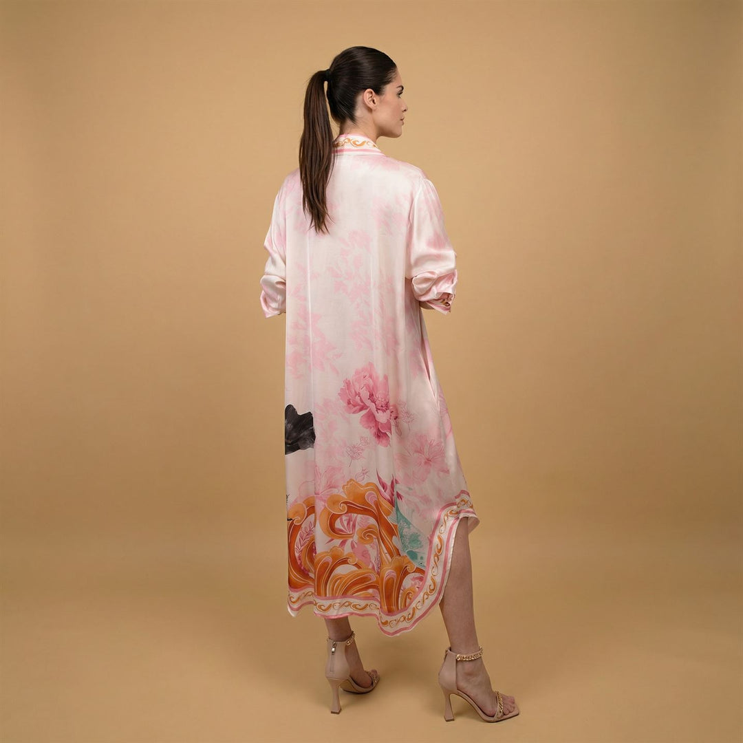 Robe satinée col V imprimé floral KD9086VS-5