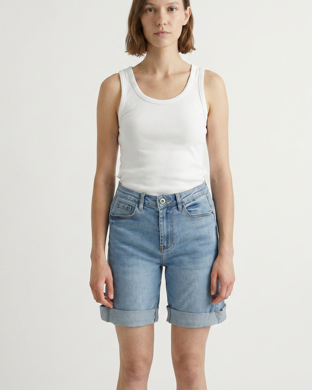 SD1726 Straight Cut Denim Shorts