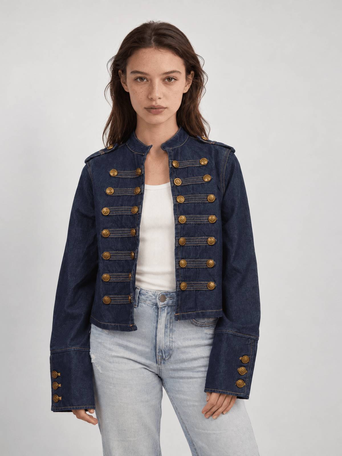 Veste en jean officier à boutons dorés – SD1757