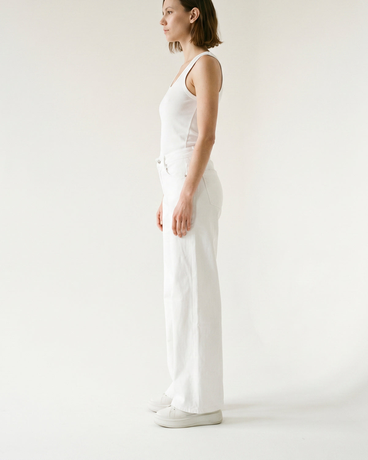 White wide leg straight cut jeans sd8057
