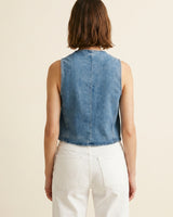 Gilet denim ajusté col V boutonné SD9215