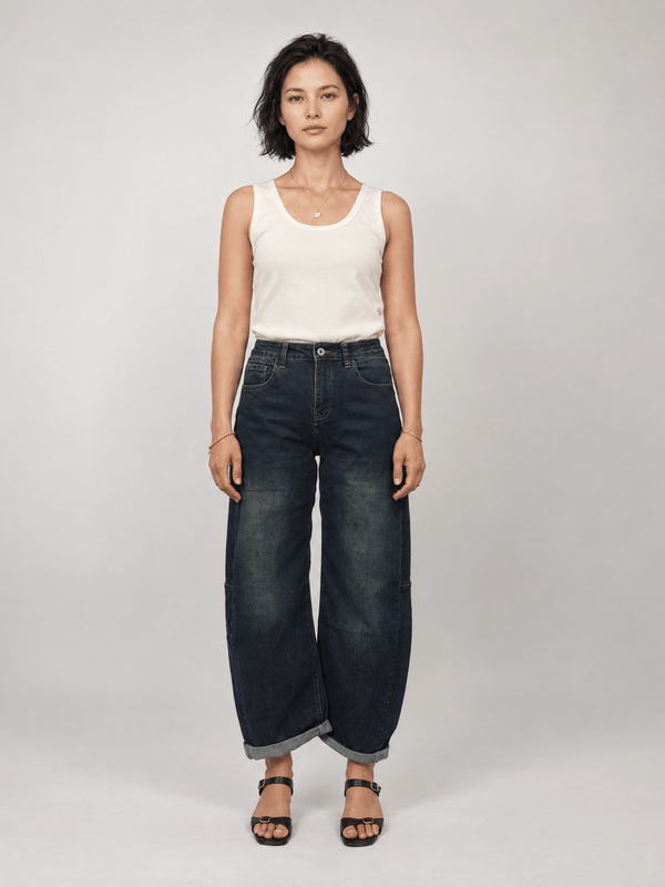 Jean large taille haute à revers – SD9260
