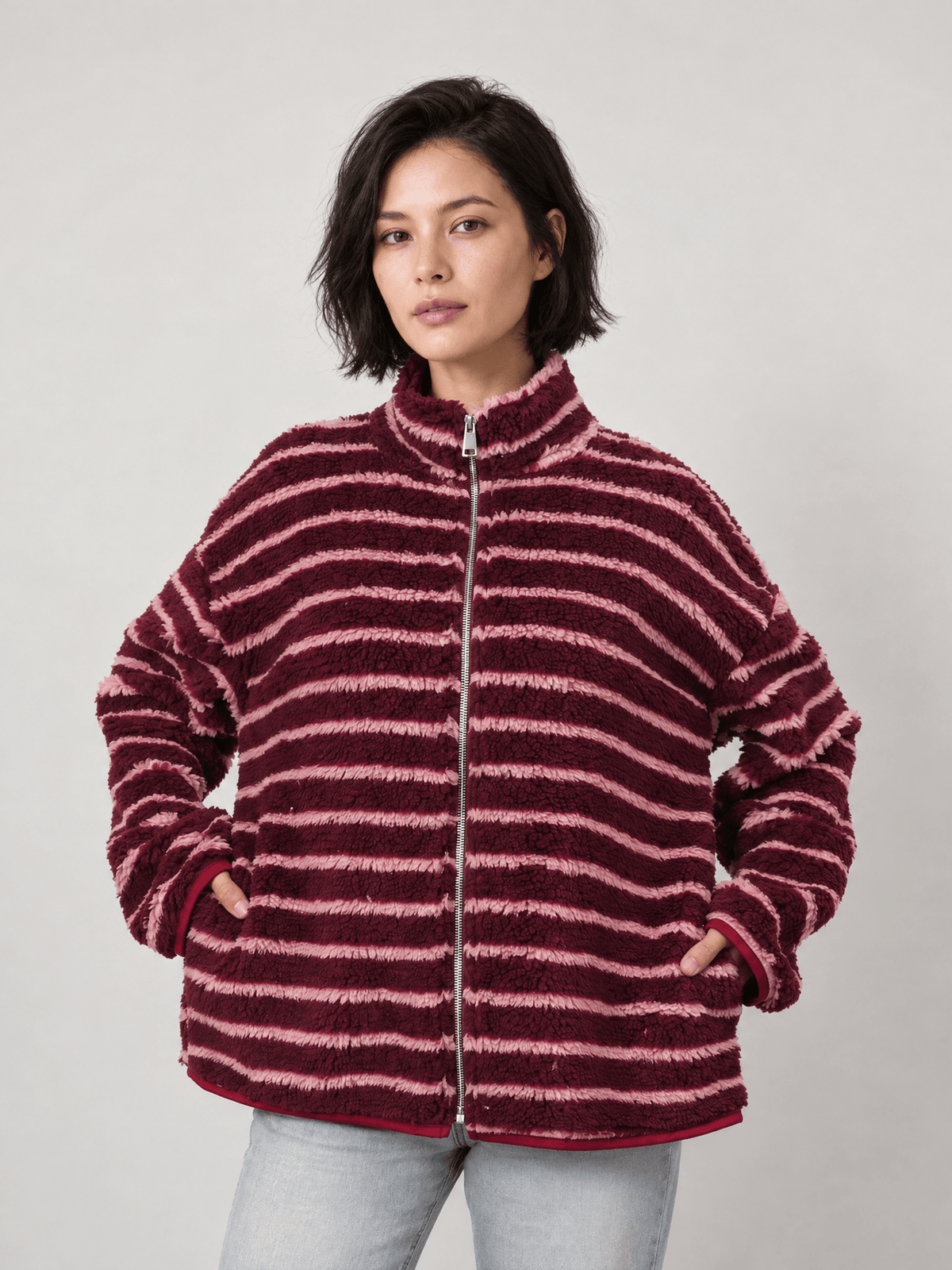 Veste peluche rayée zippée – SSG50751