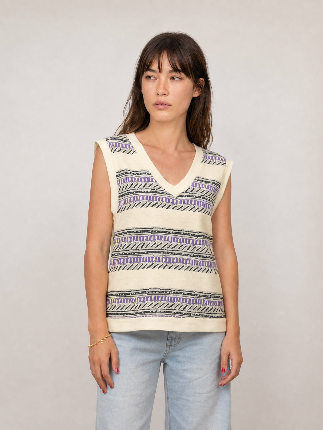 Débardeur en coton texturé jacquard graphique SY7690-2