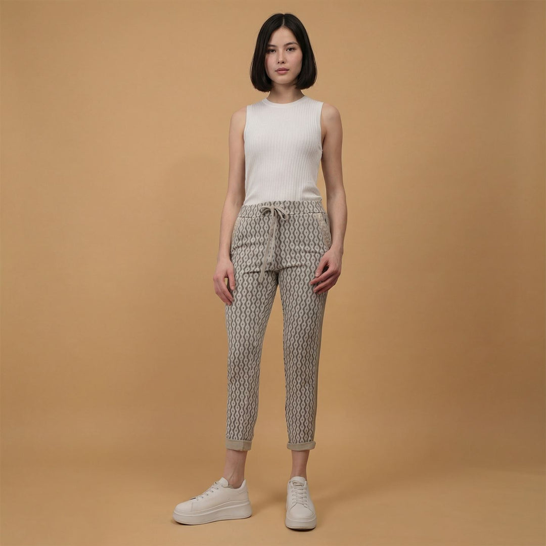 Patterned Drawstring Trousers CVA818171-2