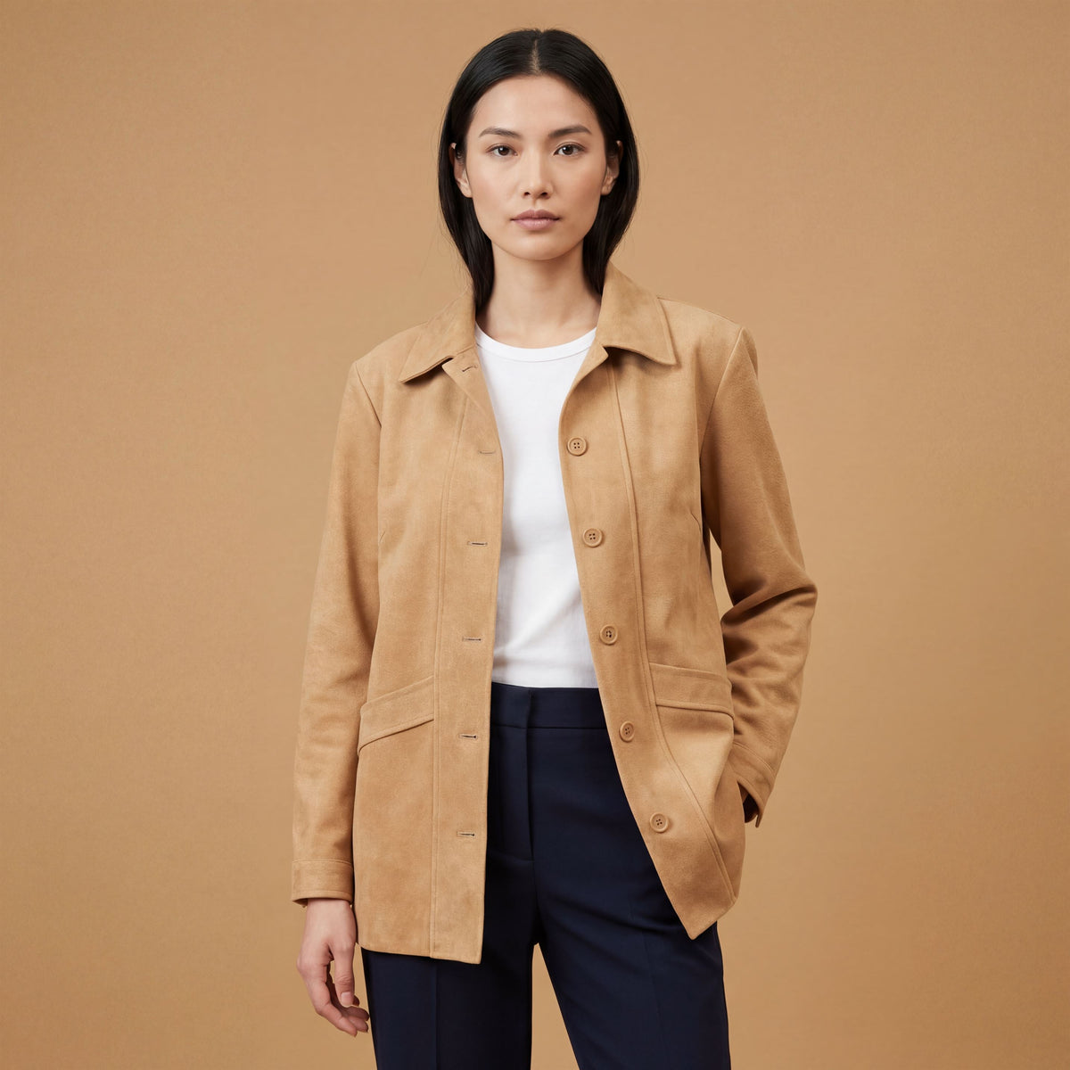 Suede effect jacket with patch pockets   tdm05326