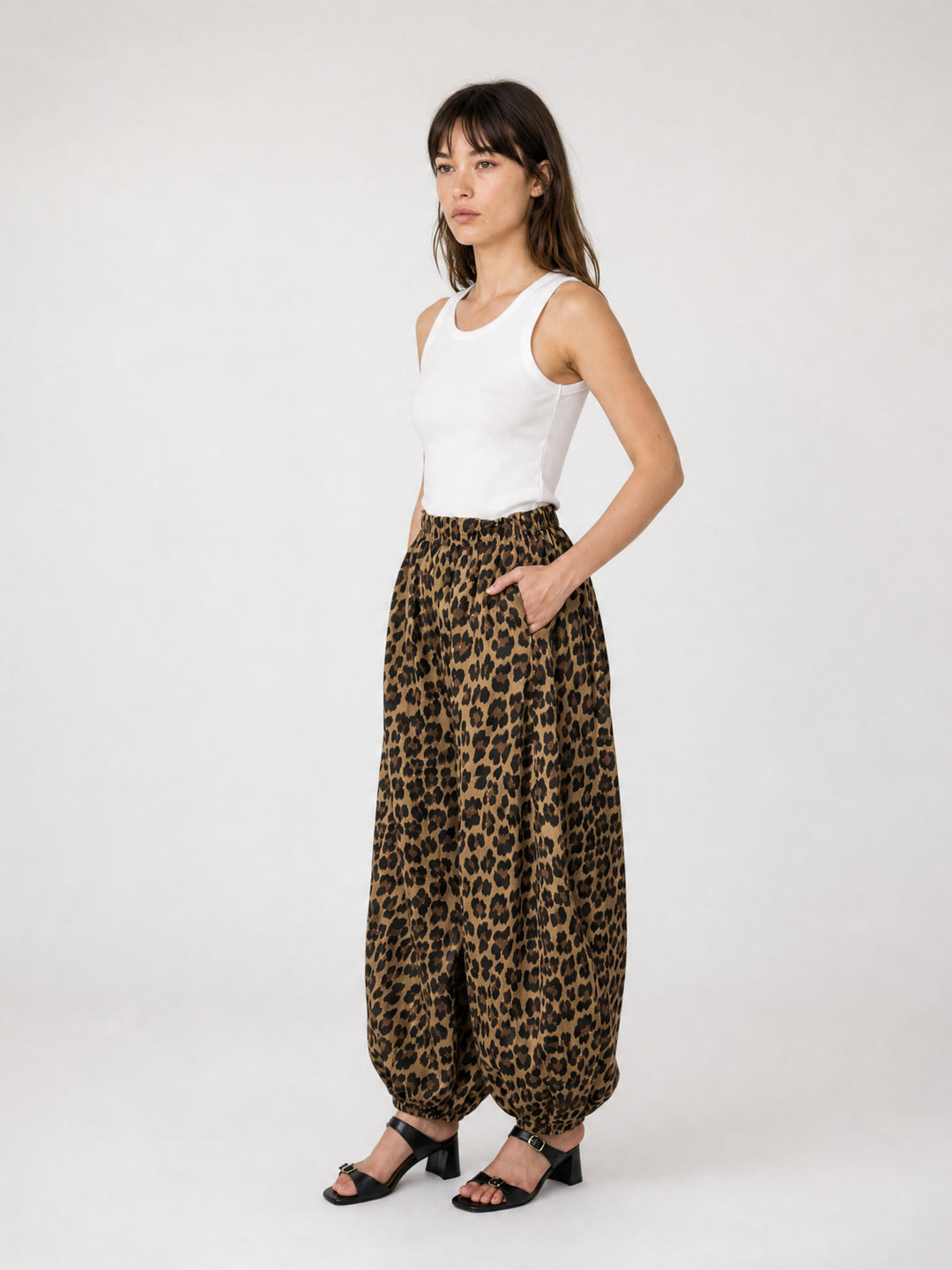 Pantalon en coton stretch imprimé léopard TDM08726-28