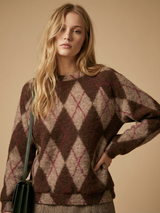 Wool sweater with diamond pattern, soft cut TDM11522-3