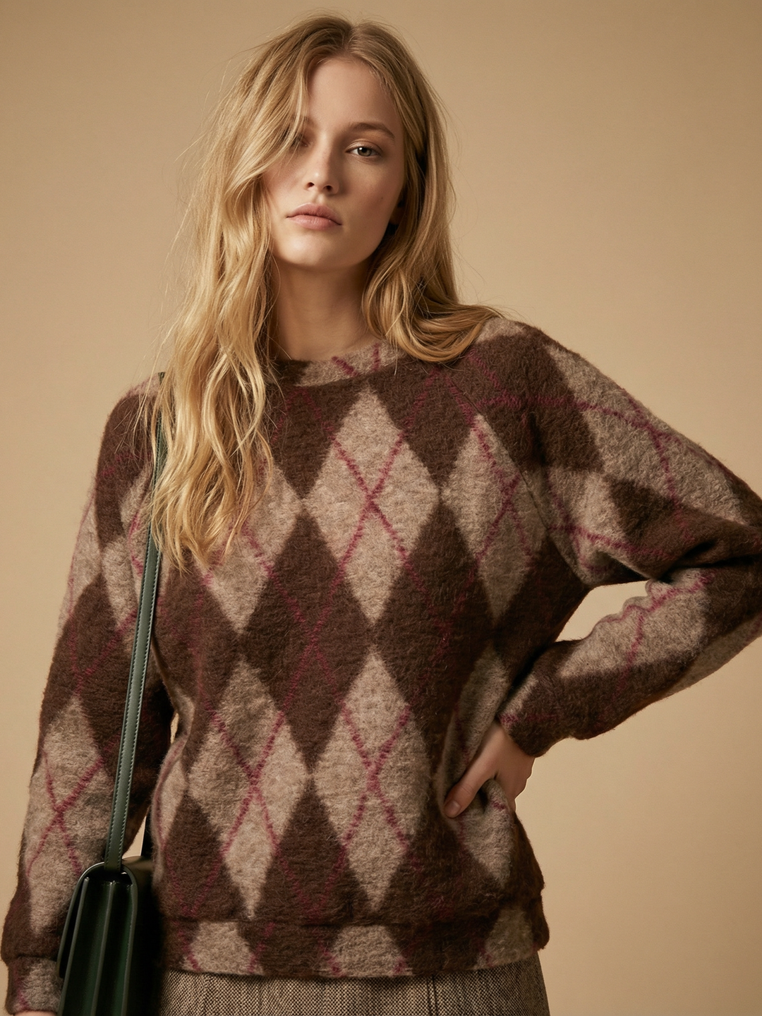 Wool sweater with diamond pattern, soft cut TDM11522-3