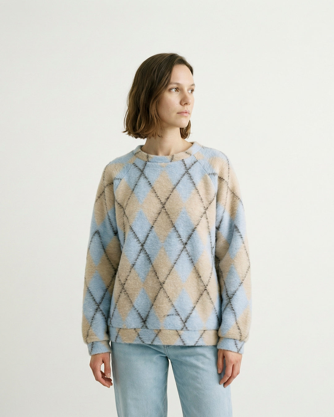 Wool sweater with diamond pattern, soft cut TDM11522-3
