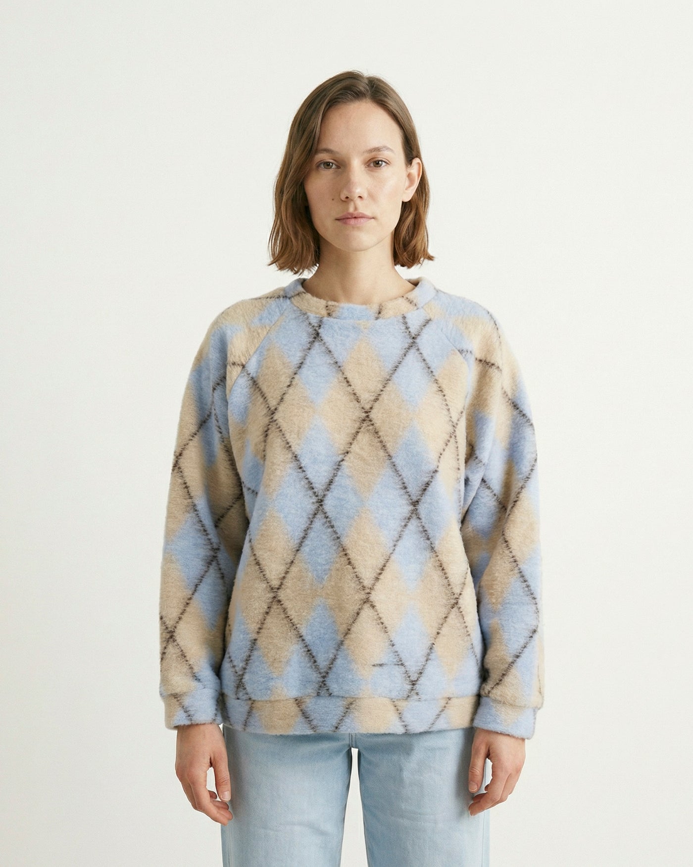 Wool sweater with diamond pattern, soft cut TDM11522-3