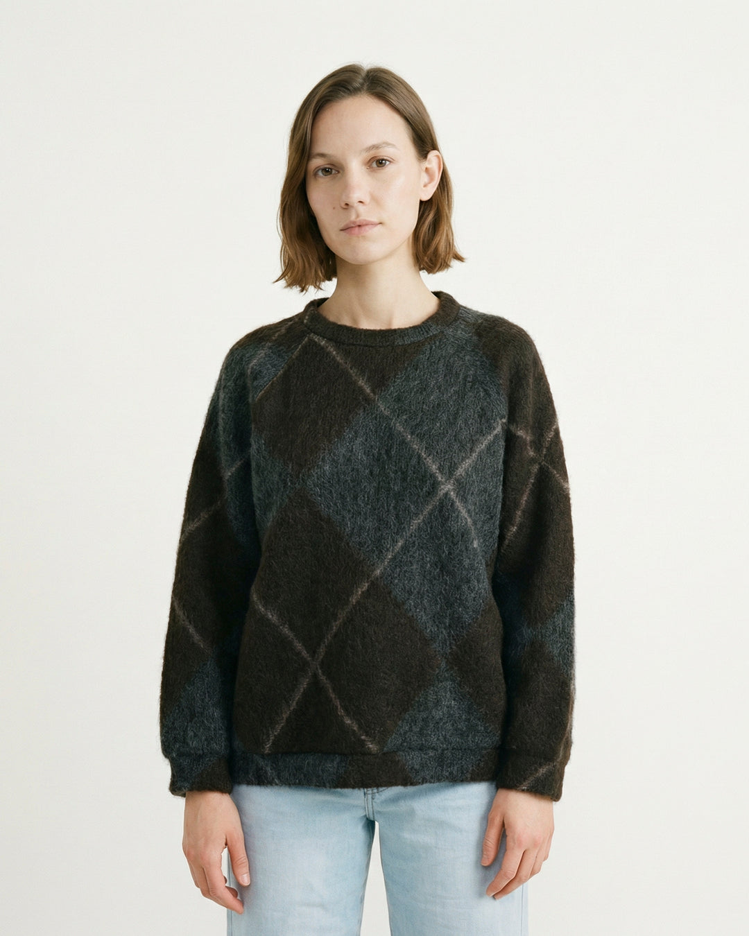 Wool sweater with diamond pattern, soft cut TDM11522-3
