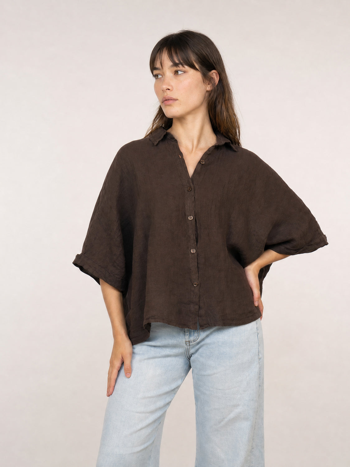 Chemise en lin à manches courtes TDM15324L-2