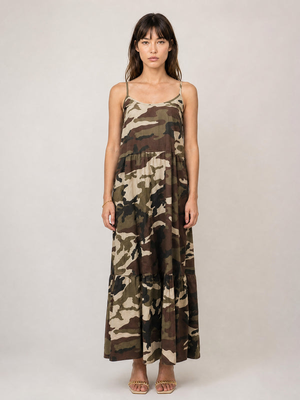 Robe longue en coton à imprimé camouflage TDM16520-2