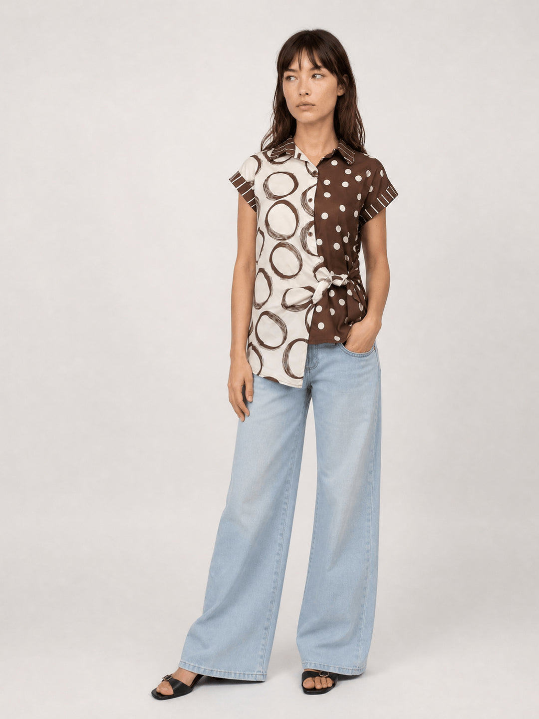 Chemise légère imprimée à nœud côté TDM17824-4