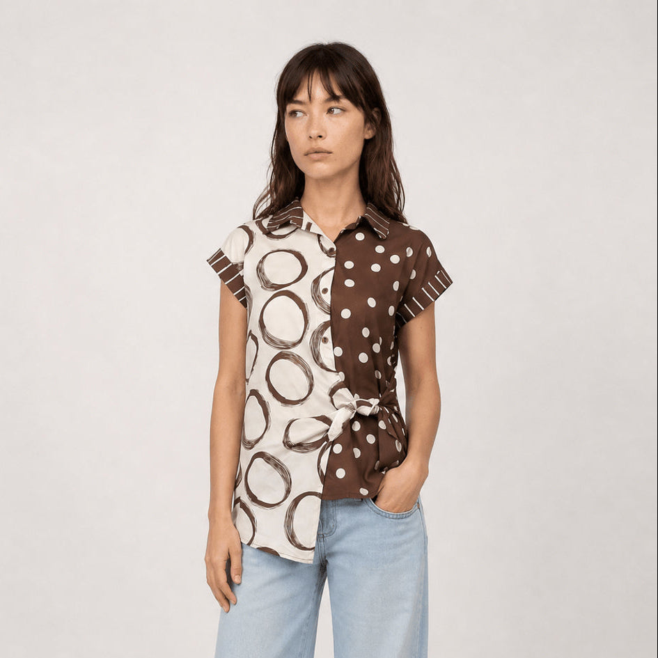Chemise légère imprimée à nœud côté TDM17824-4