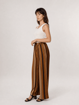 Pantalon large fluide rayé taille élastique TDM19123-30