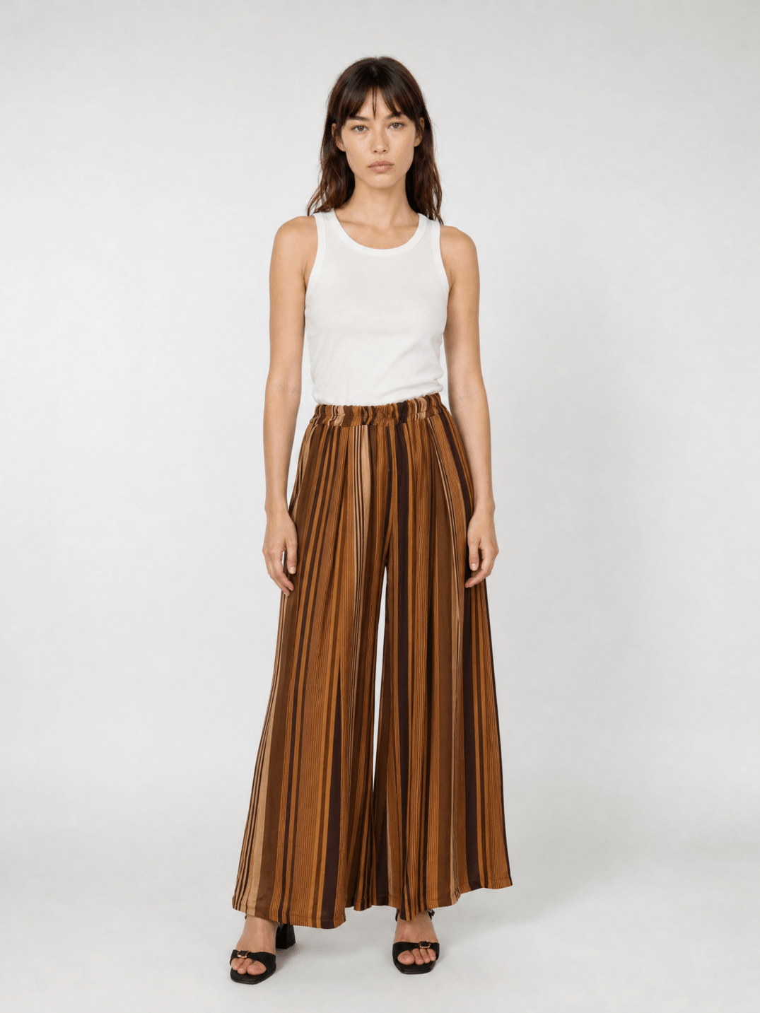 Pantalon large fluide rayé taille élastique TDM19123-30