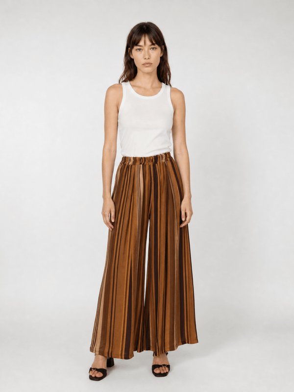 Pantalon large fluide rayé taille élastique TDM19123-30