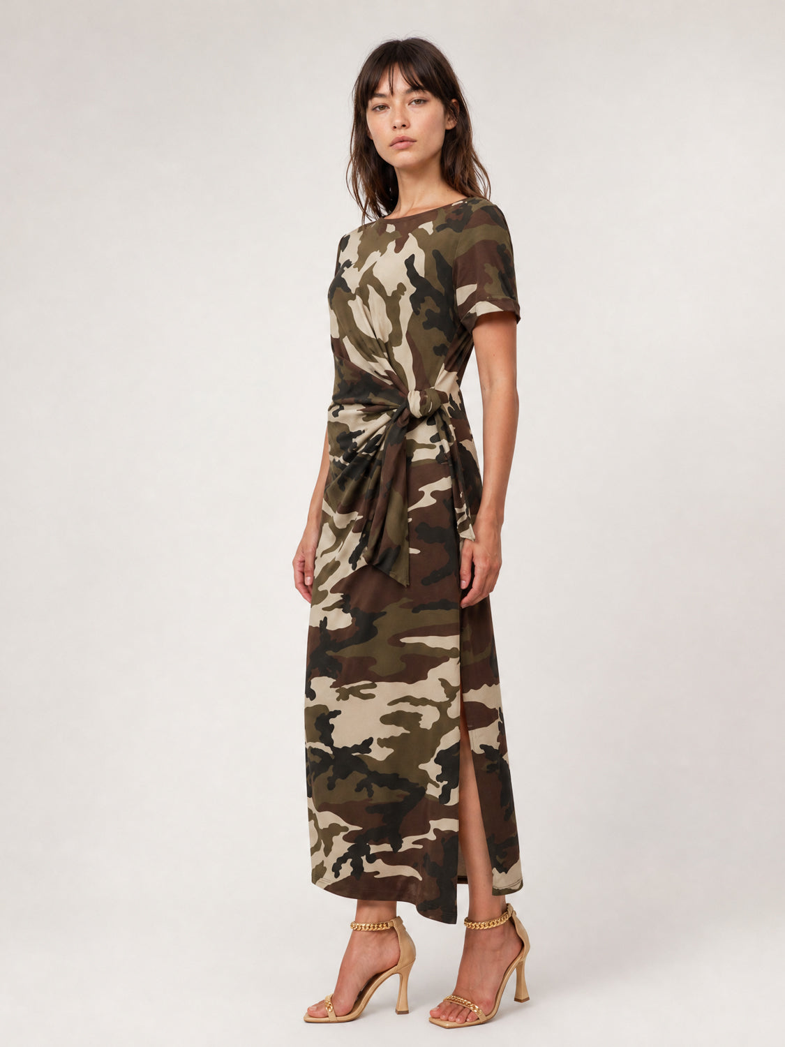 Robe midi imprimé militaire à nœud drapé TDM23525-7