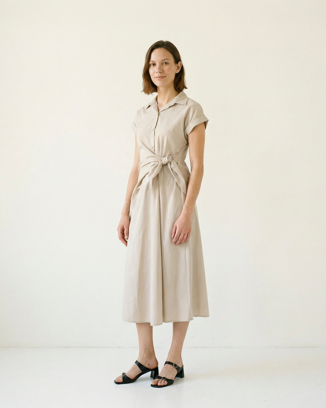 Robe chemise à nouer à la taille coupe fluide TDM23824-3