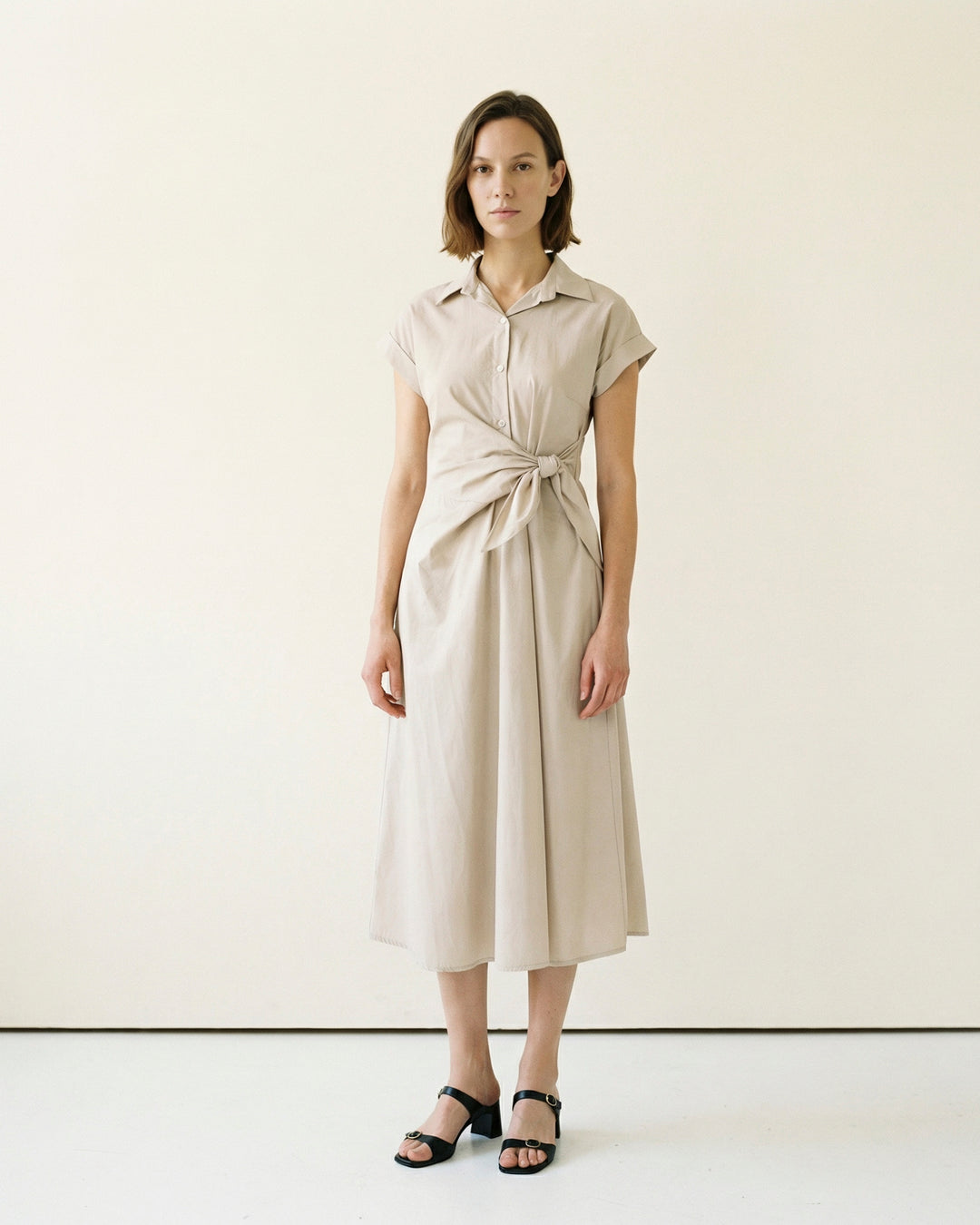 Robe chemise à nouer à la taille coupe fluide TDM23824-3