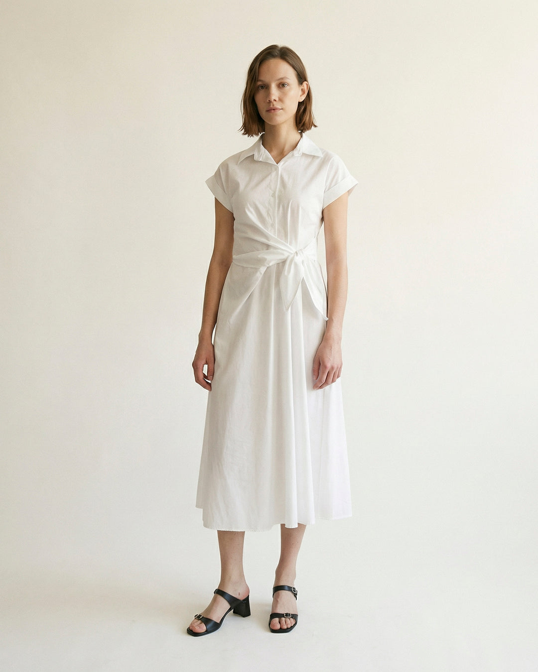 Robe chemise à nouer à la taille coupe fluide TDM23824-3