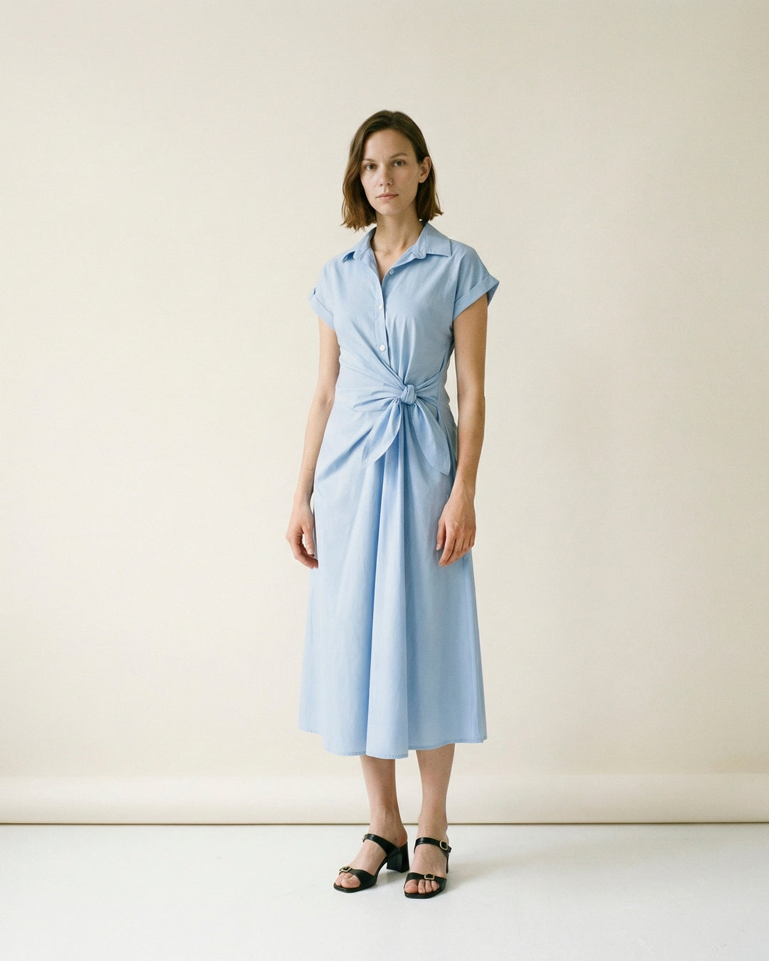 Robe chemise à nouer à la taille coupe fluide TDM23824-3