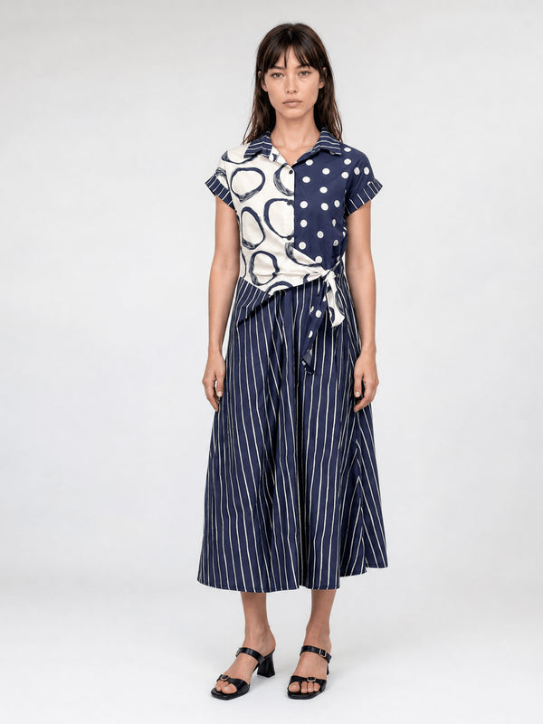 Robe coton mix d’imprimés à taille nouée TDM23824-6