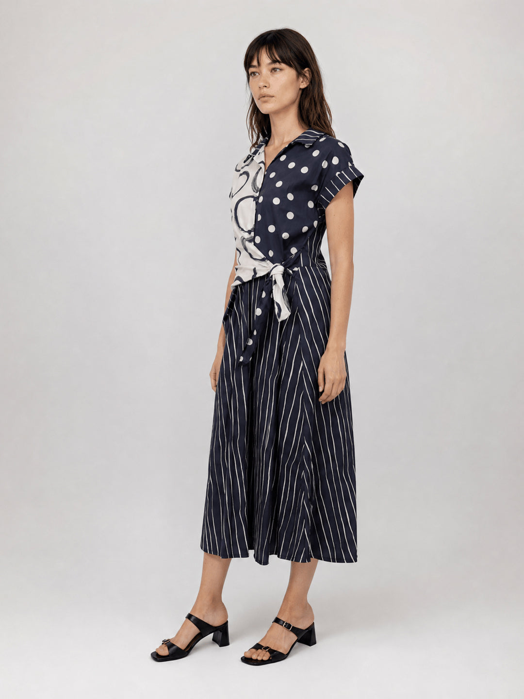 Robe coton mix d’imprimés à taille nouée TDM23824-6