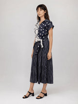 Robe coton mix d’imprimés à taille nouée TDM23824-6