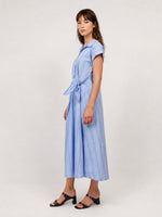 Load image into Gallery viewer, Robe midi rayée en coton mélangé à ceinture TDM23824-8
