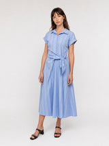 Robe midi rayée en coton mélangé à ceinture TDM23824-8