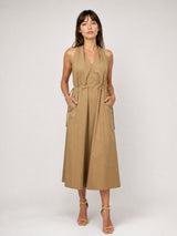 Robe longue en coton mélangé à taille ajustable TDM25526PN-3
