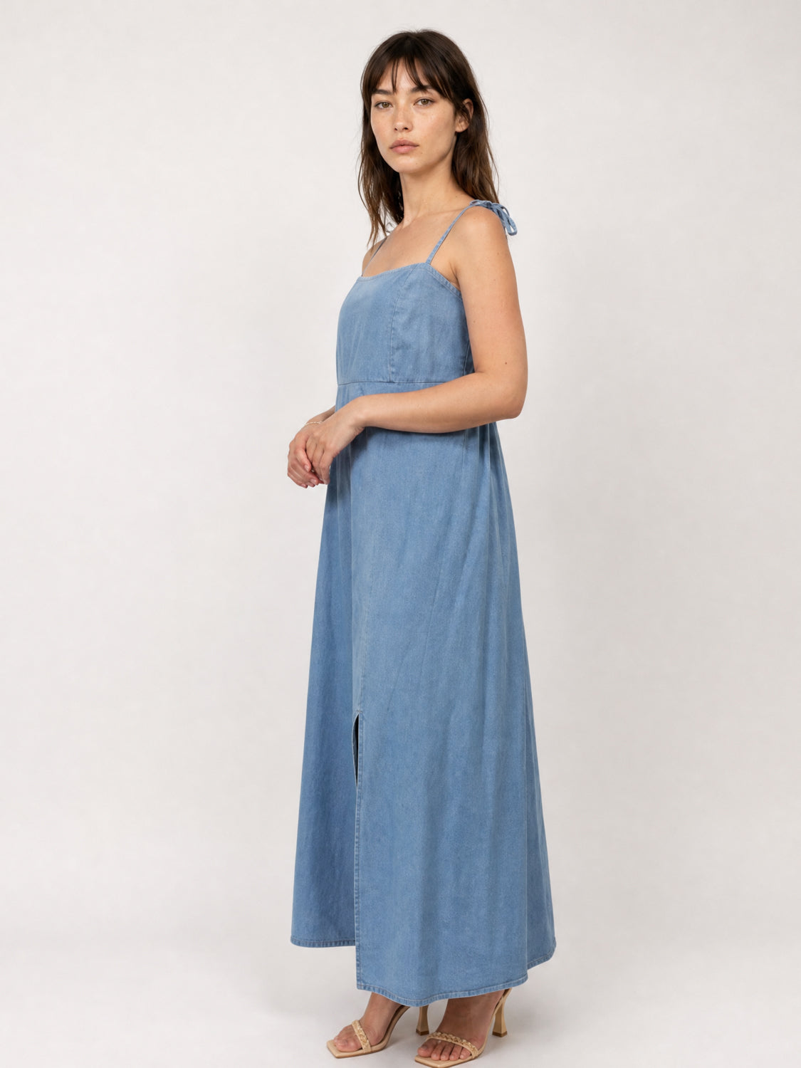 Robe longue en denim de coton à dos smocké TDM30226-2