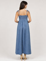 Robe longue en denim de coton à dos smocké TDM30226-2