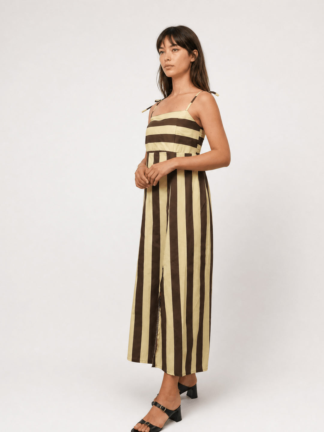 Robe longue rayée à bretelles TDM30226