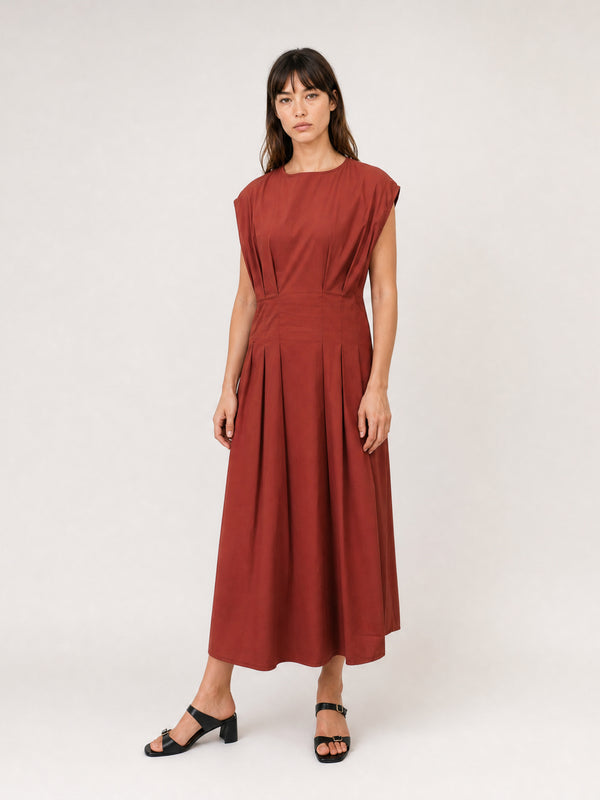 Robe longue fluide  à taille plissée TDM30626