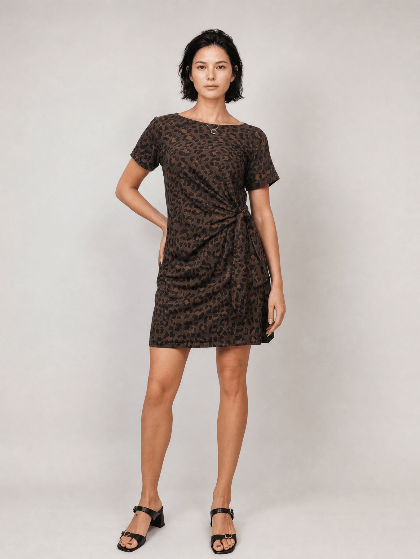 Robe courte drapée léopard  TDM31125-2