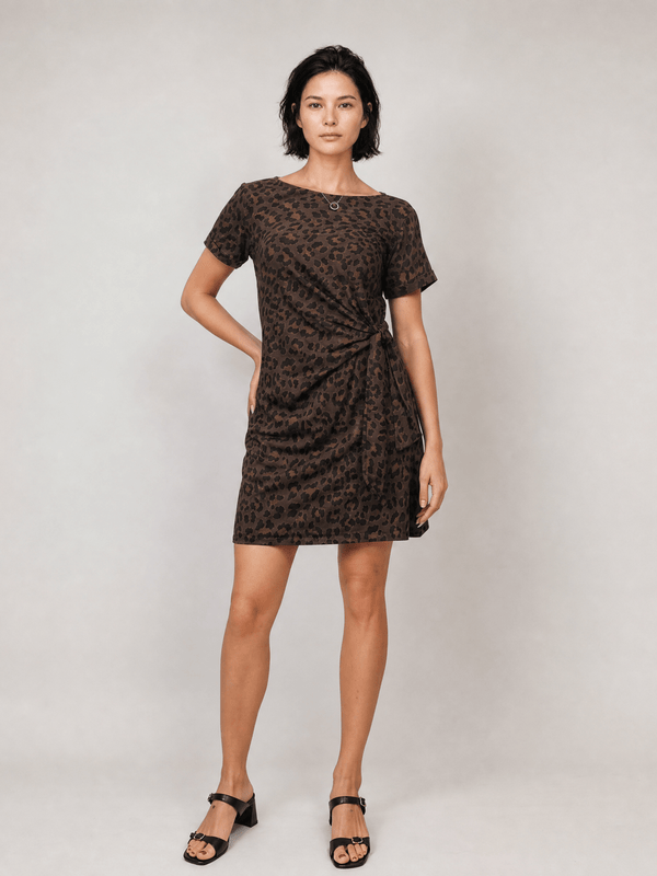 Robe courte drapée léopard  TDM31125-2