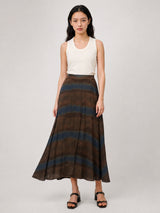 Jupe évasée en viscose satinée à imprimé brossé TDM31919-22
